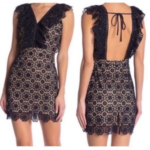 J.O.A navy blue/tan crochet dress